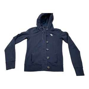 Abercrombie & Fitch Full Zip Hoodie Girls Medium Blue Button Logo Embroidered - Picture 1 of 11