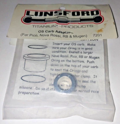 Lunsford Titanium Products 7201 OS Carb Adapter. For Pico, Rossi ,RB, Mugen. - Image 1 of 2
