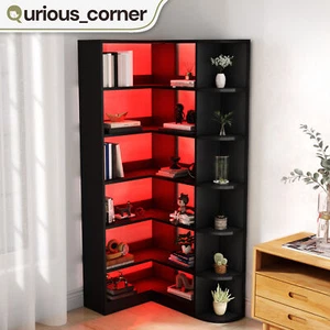 6 Tier Wooden Bookcase Corner Bookshelf Living Room Storage Display Rack Shelves - Picture 1 of 9