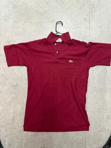 Vintage Izod Lacoste Polo Shirt Mens Medium Burgundy Classic Croc Cotton 80s 90s - Picture 1 of 7