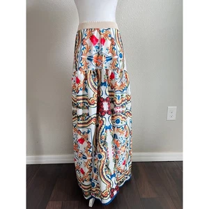 Boho weiß Paisley Maxirock Damen S/M Gummibund fließend Hippie skurril - Bild 1 von 4