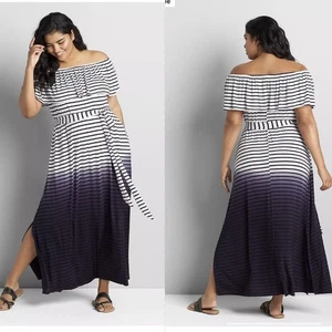 Maxi Vestido Lane Bryant Multi-Way Fuera del Hombro Blanco Rayas Ombré Talla 18/20 - Imagen 1 de 6