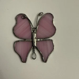 VTG Hanging Stained Glass Suncatcher: BUTTERFLY In Pinky-Purple (Window Decor) - Picture 1 of 6