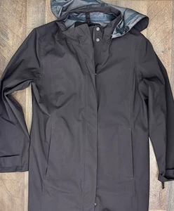 LL Bean Jacket Womens Large Brown Rain Coat Hooded Full Zip Snap Polyester Long - Picture 1 of 21