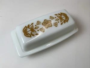 Vtg Pyrex Butterfly Gold Butter Dish With Lid 72-B White Milk Glass MCM EUC #OW - Picture 1 of 10