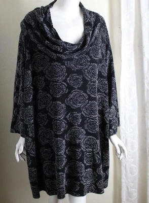 INCRÍVEL Suéter Túnica Catherines Tamanho 5X Preto Prata Joia ROSA FLORAL Capuz Monge - Imagem 1 de 4