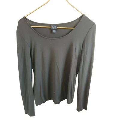 Top Eileen Fisher Manga Larga Cuello Redondo Verde Oliva Rayón Lycra XS Foto 1 de 4
