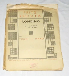 Rondino on a Theme by Beethoven Fritz Kreisler Violin & Piano Sheet Music 1915 - Picture 1 of 1