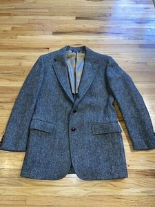 Vintage Harris Tweed Blazer Schwarz Fischgrät Wolle Sport Mantel Jacke Herren LESEN - Bild 1 von 14