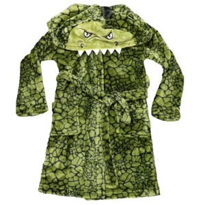 Dinosaur Hooded Bathrobe w/Belt Pockets Green Kids Size 4 (3-5 see measurements) - Picture 1 of 21