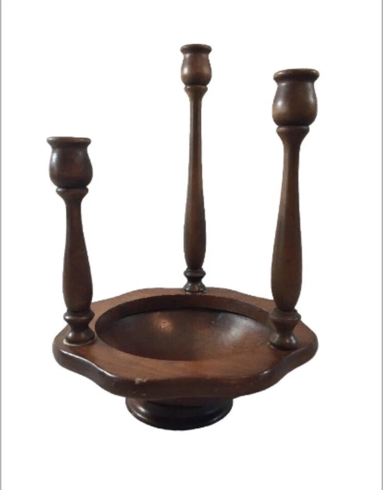 De colección MCM Candelabro de Madera Cuenco Centro de Mesa 3 Brazos Cónico Retro Rústico Boho Granja Foto 1 de 4