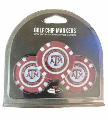 Juego de 3 marcadores de fichas de golf Texas A&M University nuevos en paquete TAMU NCAA Aggies Foto 1 de 3