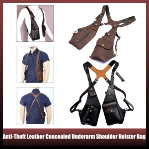 Anti-Theft Leather Concealed Underarm Shoulder Holster Bag Phone Case Wallet Bag - Imagen 1 de 13
