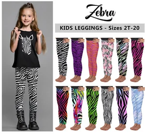 Kids Zebra Leggings #1 - Baby Girls Boys Teens Animal Print Stripes Wild Gift - Picture 1 of 29