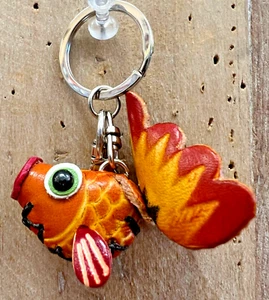 Goldfish Leather Keychain 3" x 2" - Picture 1 of 5