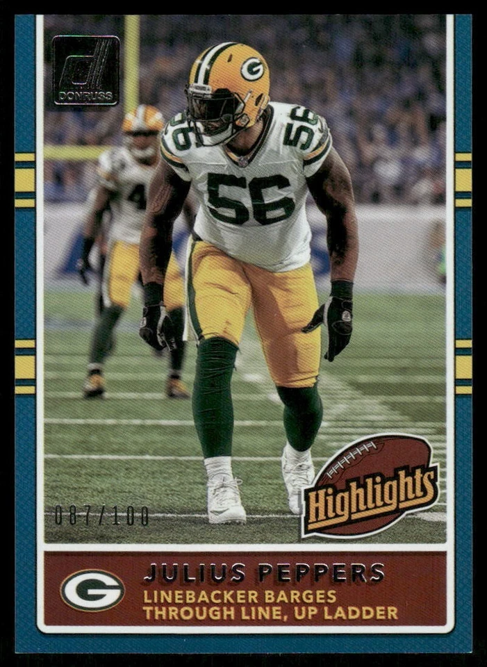J043 JULIUS PEPPERS 2017 DONRUSS HIGHLIGHTS HOLO /100 GREEN BAY PACKERS #11 - Image 1 of 2