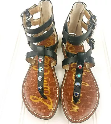 Sam Edelman Genevieve Studded T Strap Sandals Zip Back Leather 5.5 NEW Black - Image 1 of 4