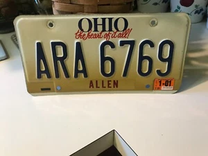Ohio License Plate The Heart of it All ALLEN 2001 PLATE - Picture 1 of 1