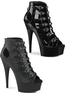 Pleaser DELIGHT-600-11 6" Heel, 1 3/4" Platform Buckle-up Strappy Ankle Bootie - Picture 1 of 7