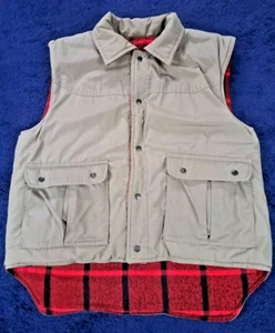 Mens Reversible Vest Size L Khaki/Red Plaid Avalanche Mountain Gear Snap Front - Picture 1 of 7