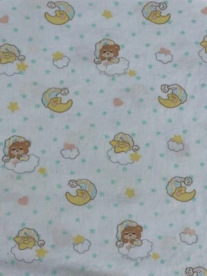 Vintage 1985 Baby Morgan  Sleepy Teddy Bear Fitted Crib Sheet Clouds Moon Stars - Image 1 of 2