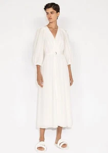 Cue Puff Sleeve White Midi Dress Career Wear Office Hens Party Size 10 Belted - Picture 1 of 17