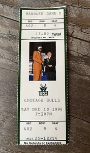 Boleto de la NBA de colección 1994 Bradley Center Milwaukee Bucks Chicago Bulls 10 de diciembre - Imagen 1 de 2