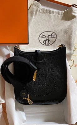 Brand New Hermes Mini Evelyne TPM 16 BLACK Bag Taurillon Clemence Gold Hardware - Image 1 of 2