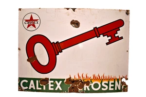 Vintage Caltex Kerosene Porcelain Enamel Sign Red Key Logo 18x24” Bengal Enamel - Picture 1 of 6