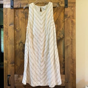 Liz Claiborne Woman White Beige Striped 55% Linen 45% Cotton Dress Pockets Sz 1X - Picture 1 of 6