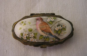 Ancienne Boite à pilule pilulier peint Oiseau & Fleurs - Foto 1 di 10