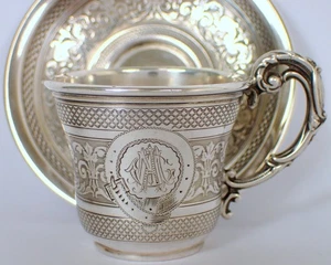 Antiguo juego de tazas y platillos de té de café con chocolate serpiente delfín de plata 800 alemana - Imagen 1 de 16