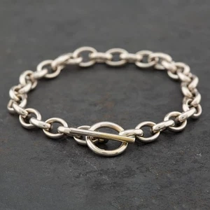 Brazalete de cadena de oro blanco de 9 quilates de segunda mano con barra en T de 7,5 pulgadas 41281051 - Imagen 1 de 1