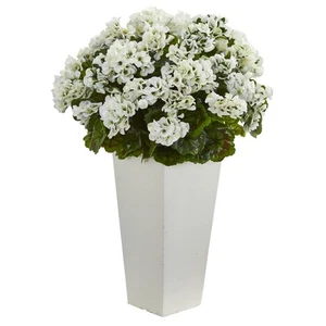 27" Geranium Artificial Plant in White Planter UV Resistant - Picture 1 of 3