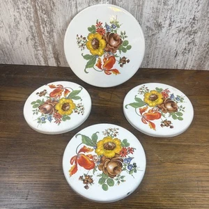 Vintage Metal Enamel Stove Burner Cover (Set of 4) 60’s-70’s Colorful Flowers - Picture 1 of 10