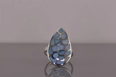 Anillo de plata esterlina con mosaico azul madreperla banda lágrima 925 talla: 7 Foto 1 de 4