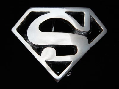 PJ13162 VINTAGE AÑOS 70 RECORTADO **LOGOTIPO DE SUPERMAN** HEBILLA DE CINTURÓN DE SUPERHÉROE de cómic Foto 1 de 2