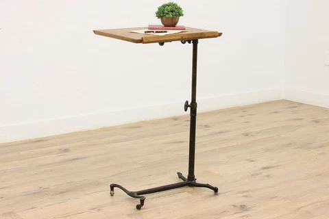 Victorian Antique Oak & Iron Adjustable Tray, Chairside Desk #45808 Cover