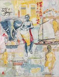 1960's Original Advertising Art South East Asia Travel Poster w/Buddhist Monks - Picture 1 of 14