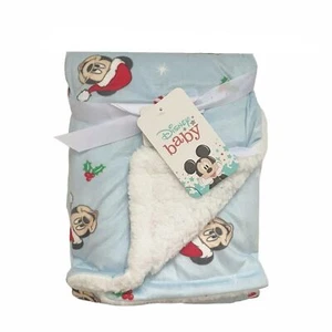 Disney Baby Boy's Mickey Mouse Fleece Sherpa Blue Holiday Christmas Blanket - Picture 1 of 2
