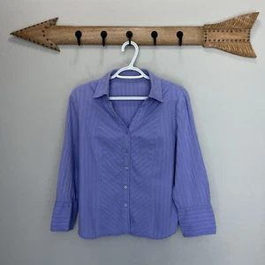 Coldwater Creek | Striped Light Purple Stretch Button Long Sleeve Top Medium - Picture 1 of 5