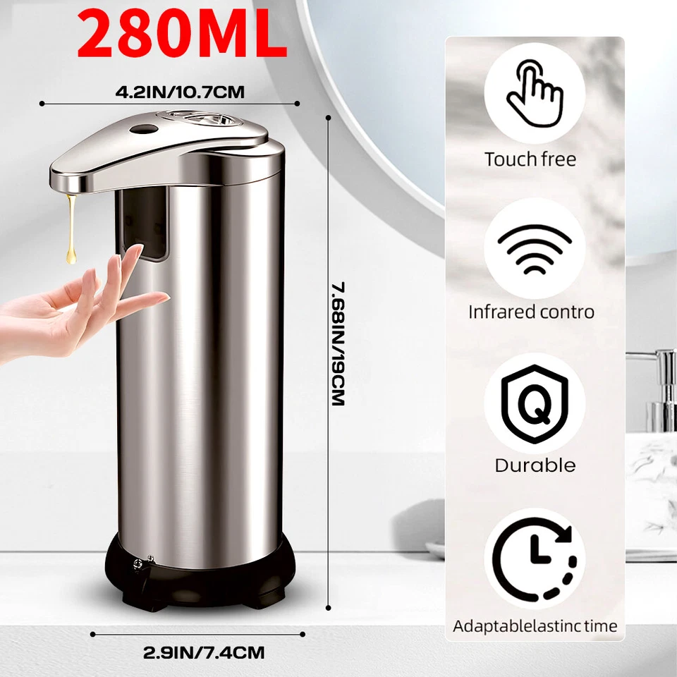 280ML Touch-Free Rechargeable Automatic IR Sensor Liquid Soap Pump Dispenser USA - Image 1 of 4