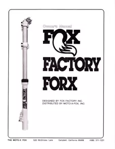 Fox Factory Forx 44mm Forks Motorcycle Owners Manual Copy VMX Vintage Moto X Fox - Bild 1 von 1