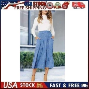 EXLURA Womens High Waist Polka Dot Pleated Skirt Midi Swing Skirt Pockets. Small - Picture 1 of 12