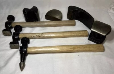 7 Piece Auto Body Dent Repair Hammers, Dollies & Wedge Metal Head Wood Handles - Image 1 of 4