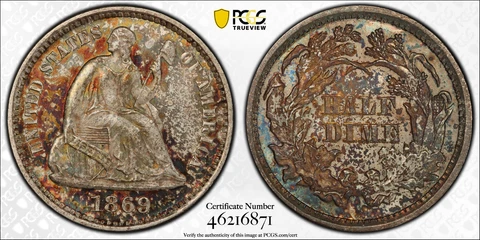 1869 PCGS MS64 Seated Liberty Half Dime H10c Cover