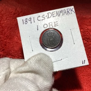 1891 CS Denmark 5 Ore Christian IX Old Bronze Dolphin Wheat FREE SHIPPING - Picture 1 of 4