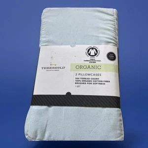 Organic King Size Pillowcases 20 x 40 inch Green 2 Pack 300 Thread Count Cotton - Picture 1 of 12