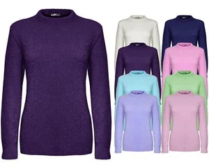 New Ladies Women Knitted Stretchable Crew Neck Soft Jumper Sweater Pullover Top - Picture 1 of 18