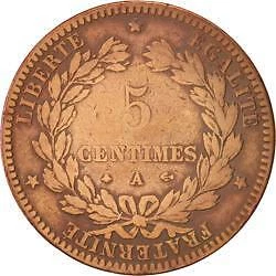 France | 5 Centimes Coin | Ceres | Wreath | Km:821 | 1871 - 1898 - Image 1 of 4